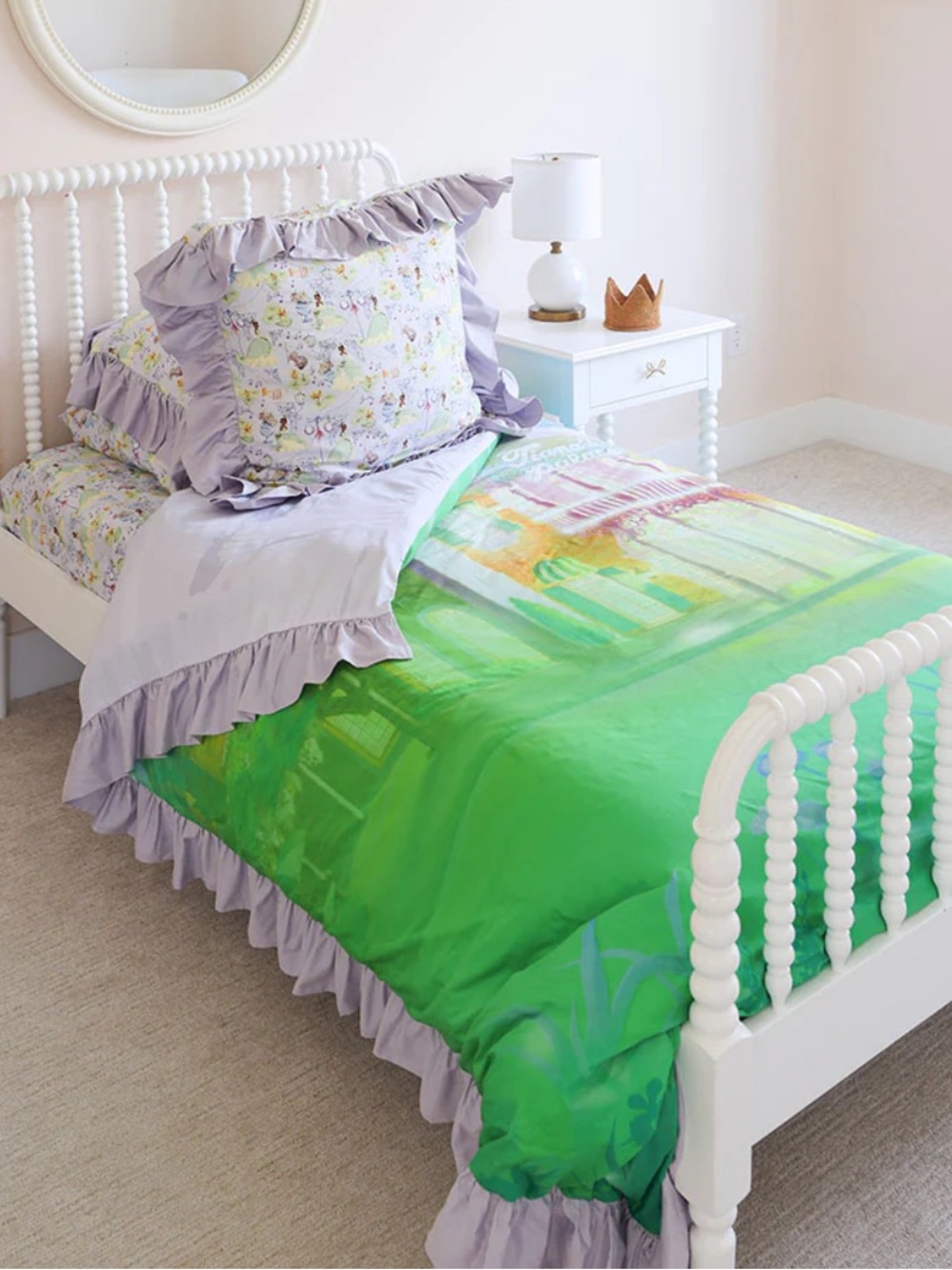 Posh Peanut Disney Princess Tiana Ruffle Soft Pillow Sham in Green & Lavender